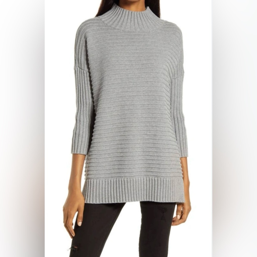 NWT French Connection Mozart Mock Neck Sweater in Grey Melange Size Small